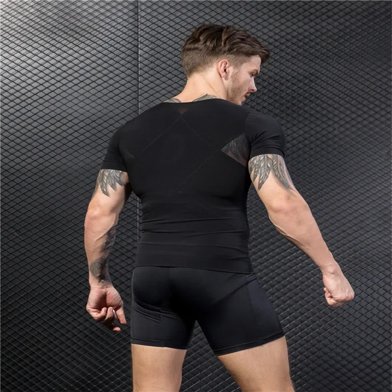 Men Shapers Posture Corrector Vest Belly Abdomen Fat Burn Compression Slimming Tummy Bodybuilding Zipper Design Tshirt Corsets