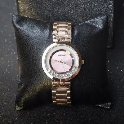 Женские Кварцевые Часы GUOU ударопрочный браслет из стали и кожи с кристаллами