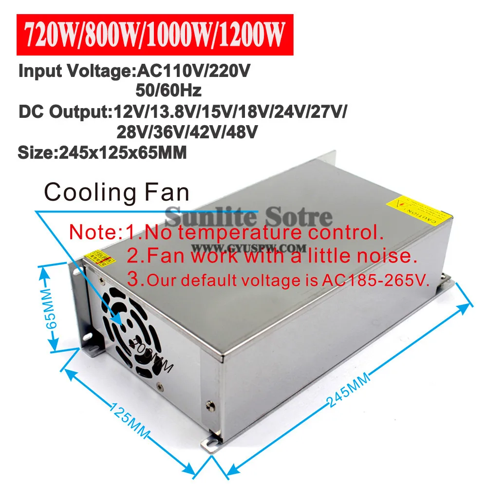 Блок питания DC 12V 13,8 V 15V 18V 24V 27V 28V 30V 32V 36V 42V 48V 120W 200W 360W 500W 600W 800W 1000W световой трансформатор 1200 Вт
