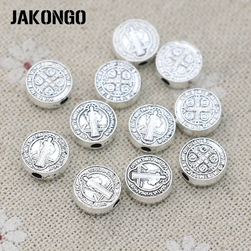 JAKONGO Antique Silver Plated Jesus Spacer Beads Loose for Jewelry Making Bracelet Accessories DIY 10pcs/lot | Украшения и