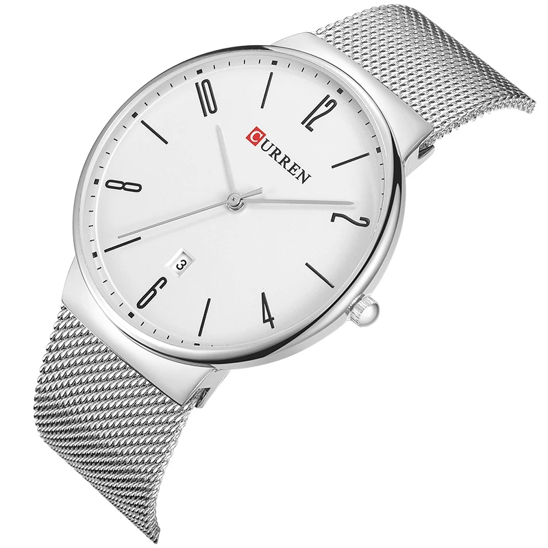 CURREN бренд Мужские часы сетка сталь Ультра тонкие кварцевые мужские роскошные
