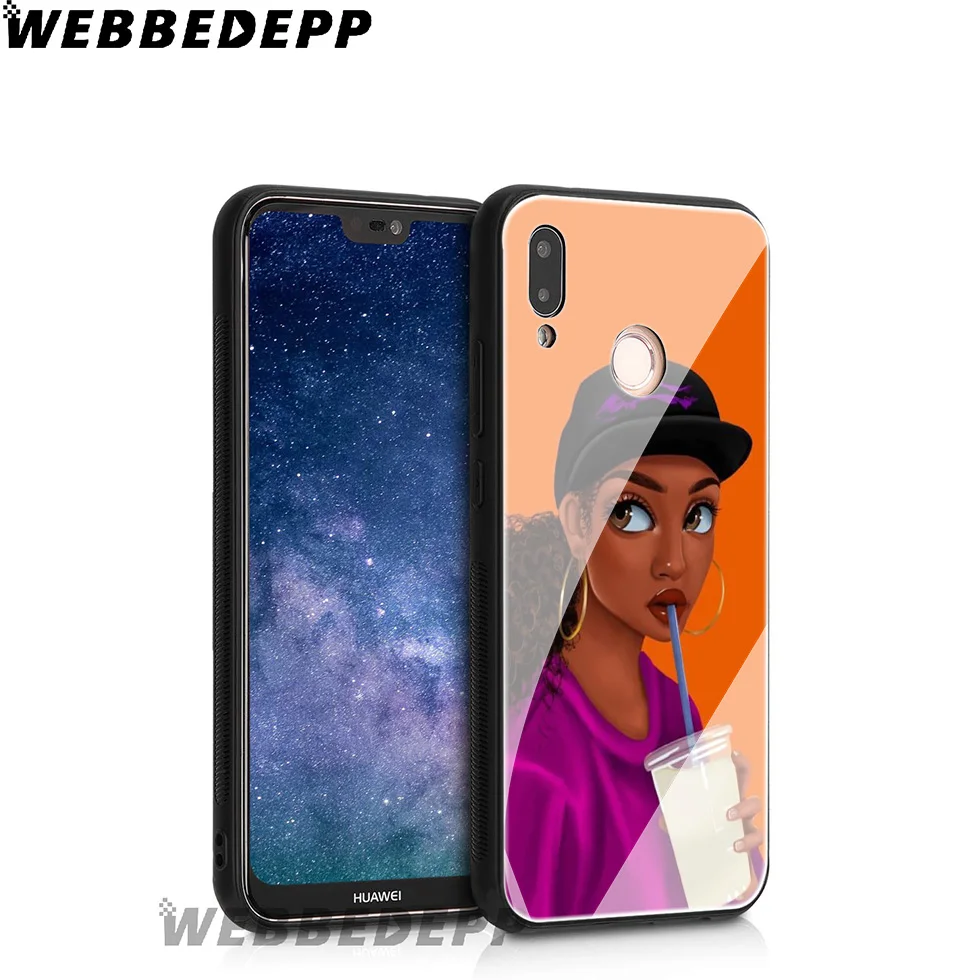 WEBBEDEPP Afro Girls Colorful Cute Tempered Glass Case for Huawei Mate 20 P20 P10 P Smart 2019 2018 &amp Honor 10 9 8X 7A Lite Pro |