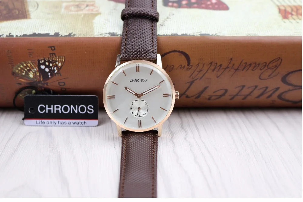 Часы мужские 2017 Топ люксовый бренд Chronos модные повседневные спортивные кожаный