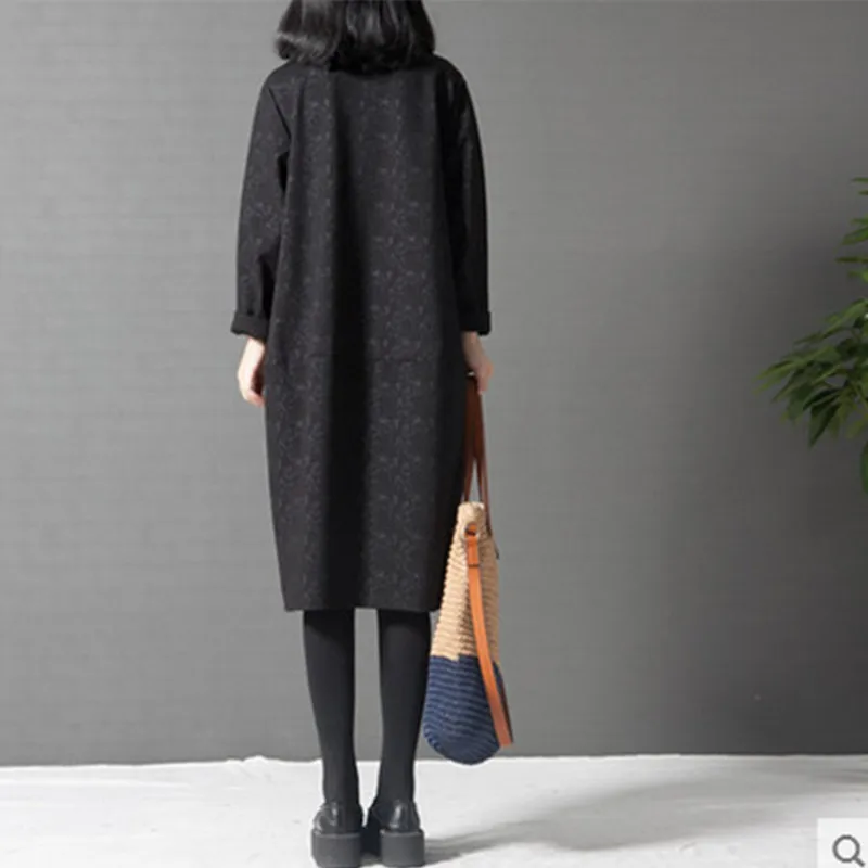 Зимнее платье из 2020 хлопка повседневное свободное плотное с цветочным принтом