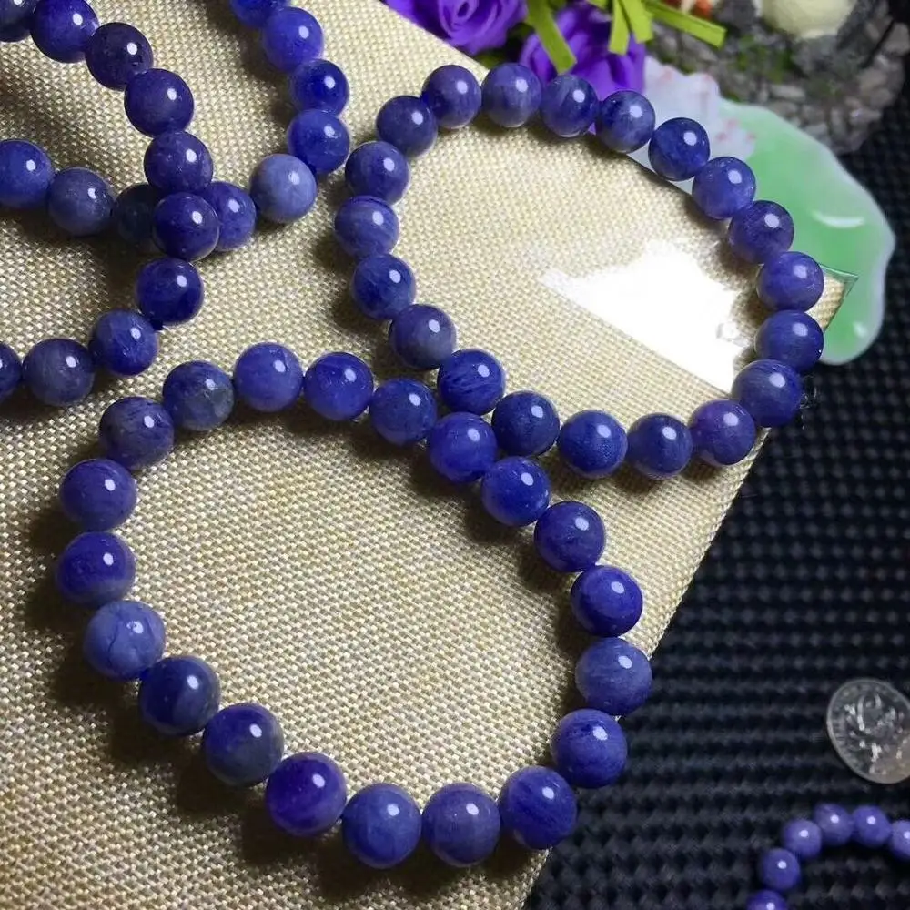 Натуральный Синий Tanzanite драгоценные камни круглые бусины браслет 10 9 3 мм AAA