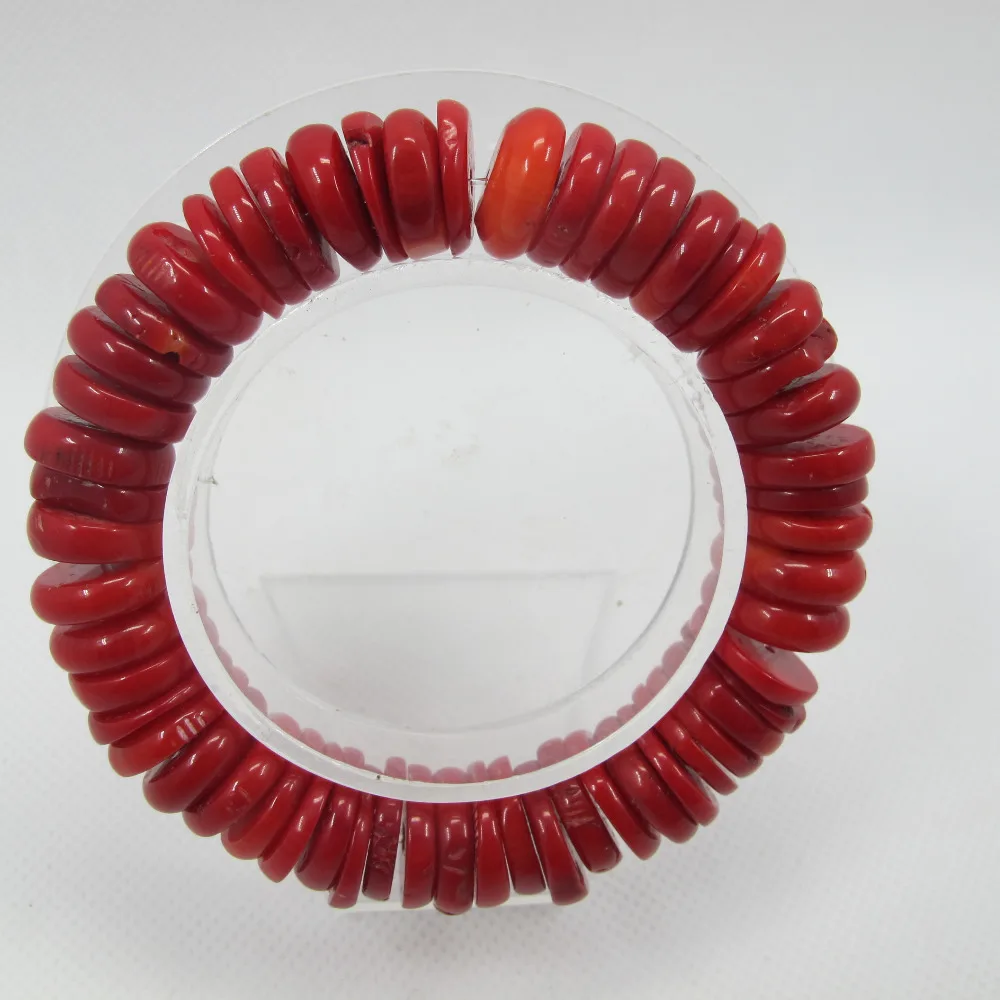 

Natural Red Coral 12mm Coin Bracelet Coral Jewelry 2pcs/lot