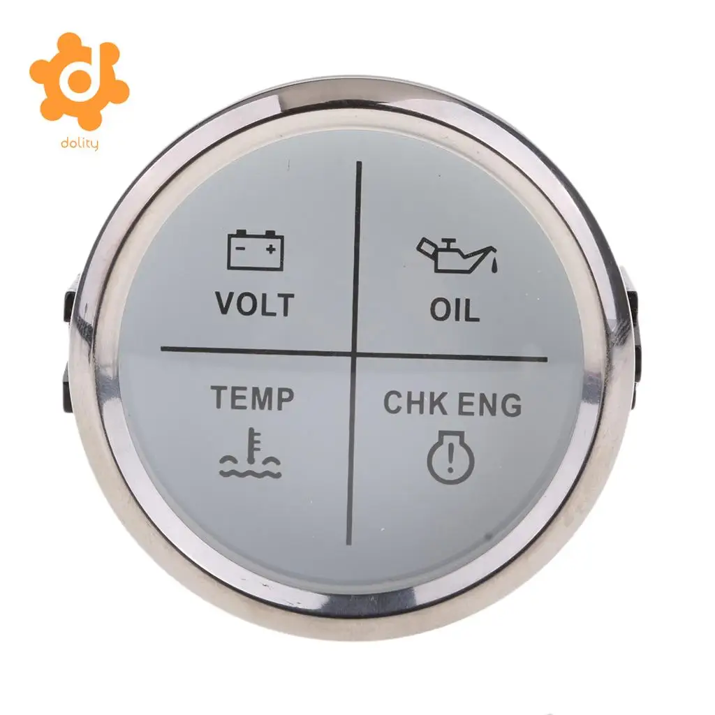 2&quot 52mm 4 LED Alarm Gauge VOLT OIL TEMP CHK ENG Indicator White Chrome | Автомобили и мотоциклы