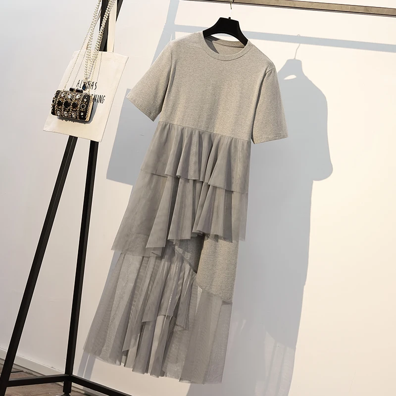 Women Splicing mesh dress 2019 spring woman's midi clothes long sleeves slim summer new fashion design casual dresses | Женская
