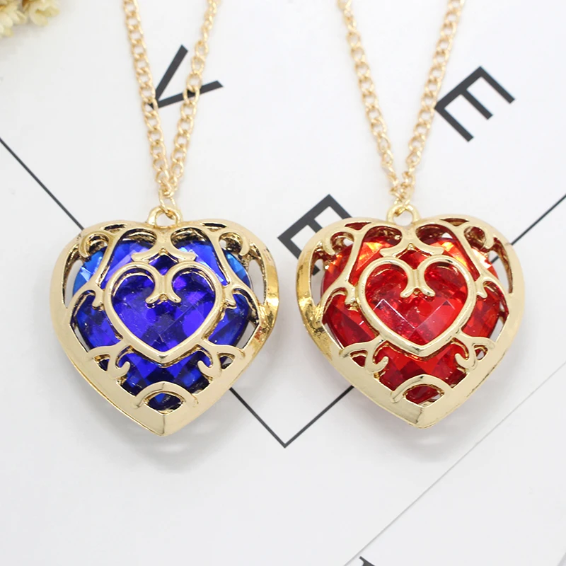 

Hot Anime Game The Zelda Legend Jewelry Hallow Gold Frame Acrylic Heart Necklace Women Long Chain Necklaces & Pendants Colar