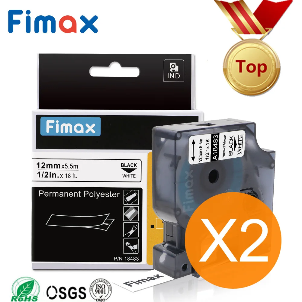 2 шт. 18483 Rhino 12 мм S0718210 IND перманентные полиэфирные этикетки для DYMO промышленные 18482
