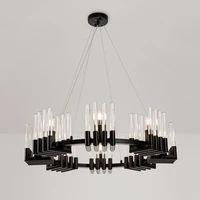 led e14 postmodern iron crystal gold black chandelier lighting suspension luminaire lampen lustre for foyer