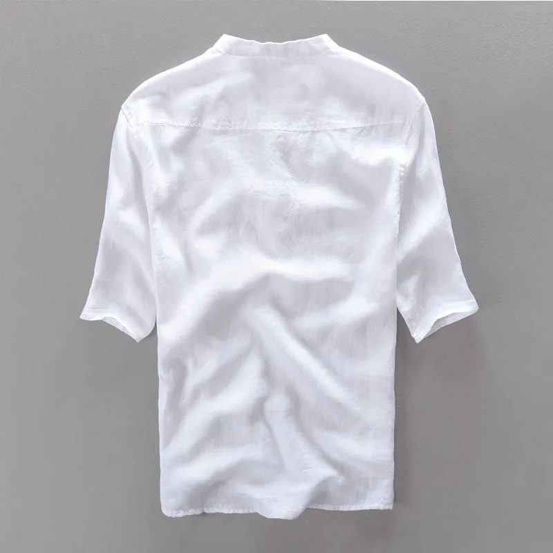 2017 Мужская льняная рубашка с коротким рукавом однотонная Повседневная