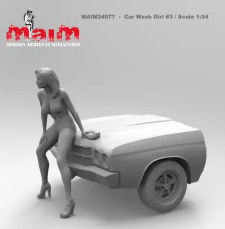 1/24 масштаб смолы фигура строительный комплект Автомойка девушка (без
