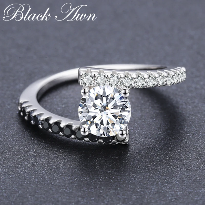

[BLACK AWN] Pure 925 Sterling Silver Jewelry Trendy Wedding Rings for Women Femme Bijoux Bague C011