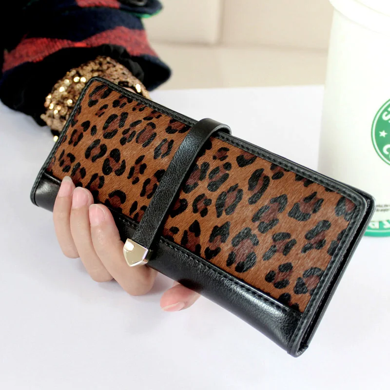 Женщины Кожаные Кошельки Дизайнер Leopard Лоскутное Клатчи Держатель Карты Монета