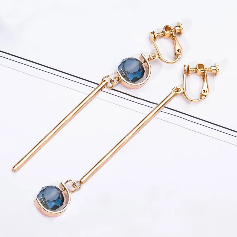 

Asymmetrical Grey Geometric Rhinestone Ball Stick Hook & Clip Golden Drop Earrings Women Dangle Earrings