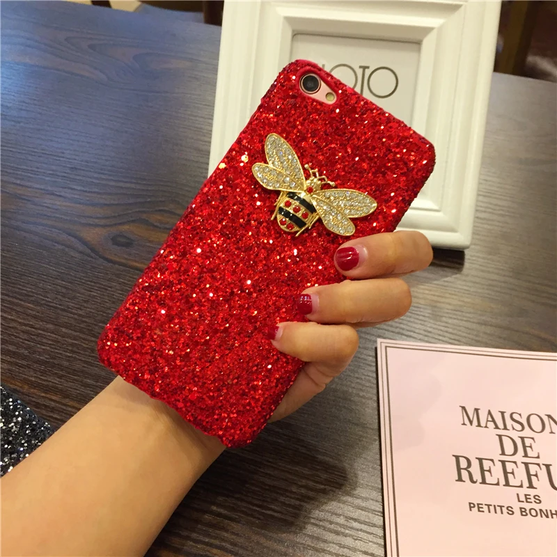 Жесткий блестящий чехол с Пчелой для Iphone X XS MAX XR 8 7 6 Plus 5s samsung Galaxy S9 S8 Note 9 роскошный