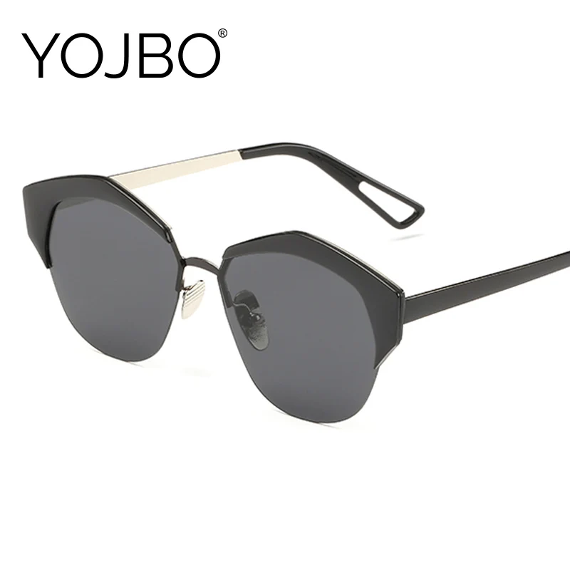 Женские солнцезащитные очки YOJBO розовые зеркальные с оправой кошачий глаз UV400