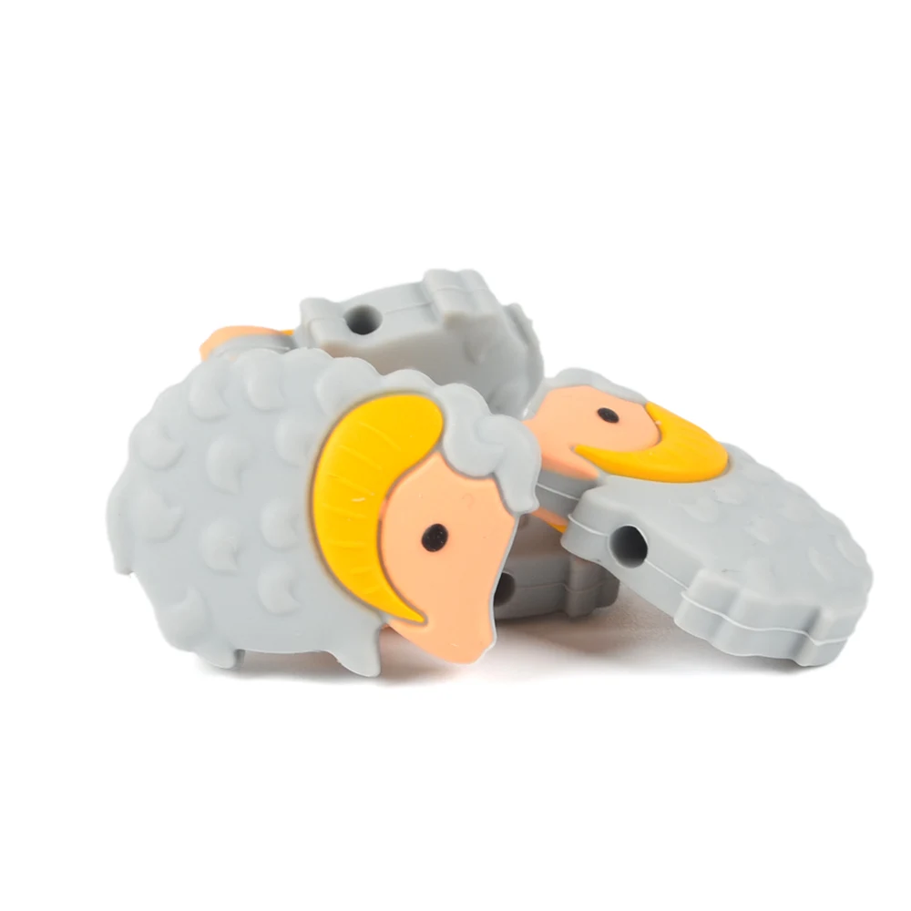 goat-light gray LOFCA Силиконовые Прорезыватели в форме животных, BPA бесплатно, в форме животного, держатель для соски, аксессуары, сделай сам, свободные бусины для прорезывания зубов, ожерелье - Цвет: goat-light gray