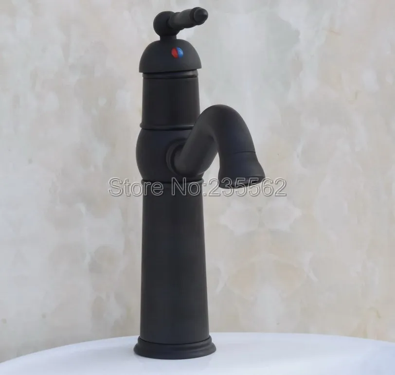 

Black Oil Antique Brass Deck Mounted Swivel Bathroom Faucet Single Handle Basin and Sink Mixer Taps lnf044