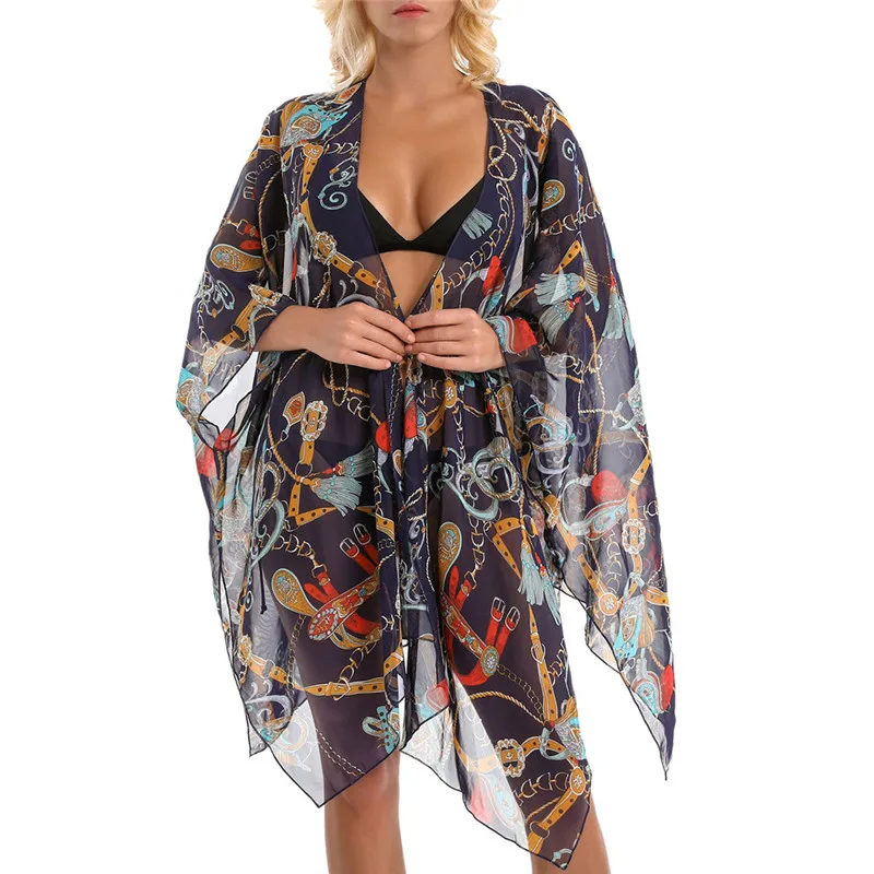 Женская летняя шаль с цветочным принтом Пляжная накидка женская блузка Обложка