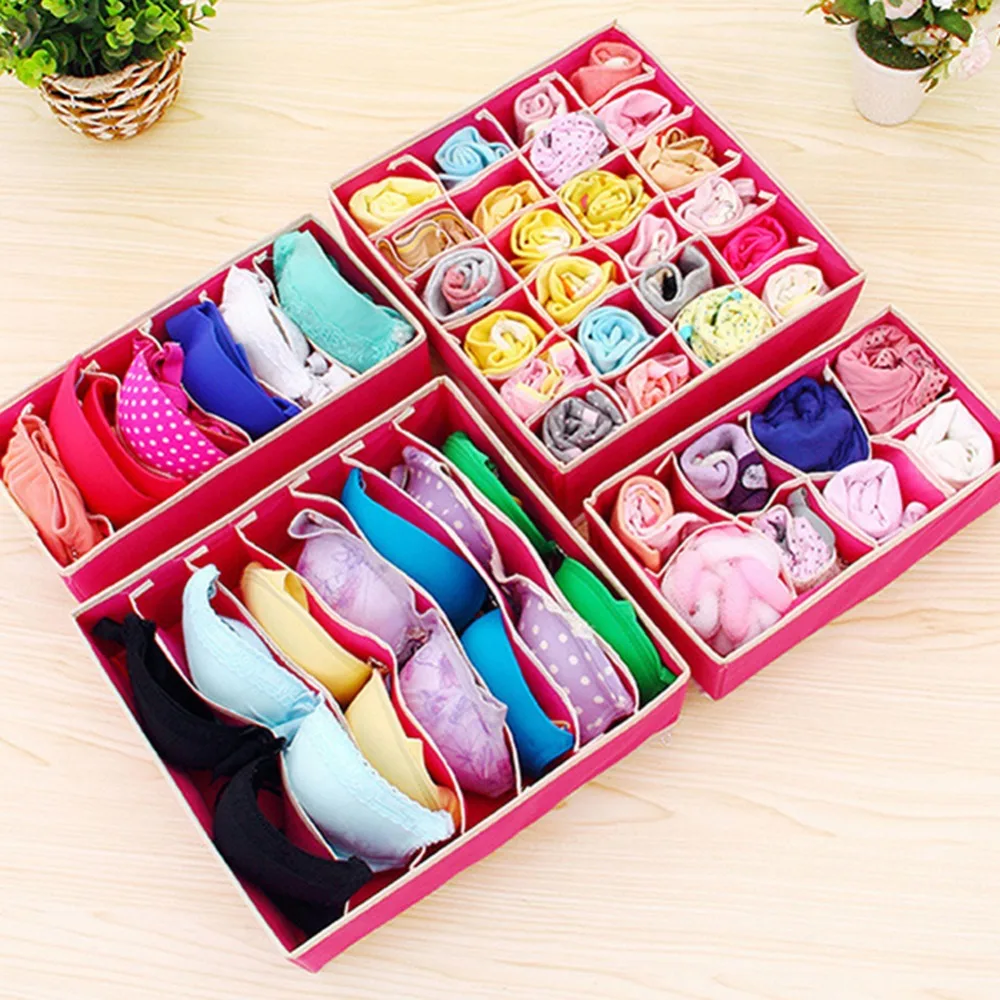 4pcs Multi-size Bra Underwear Organizer Foldable Home Storage Box Non-woven Wardrobe Drawer Closet | Дом и сад