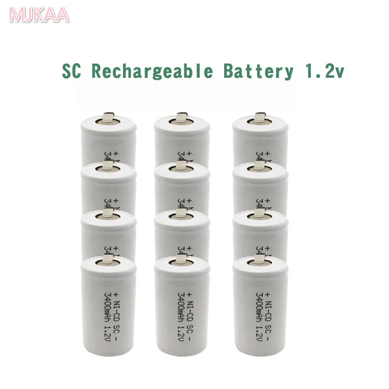 24 шт. SC 3400mah 1 2 V перезаряжаемая батарея 4/5 Sub C ni cd ячейка с вкладками для