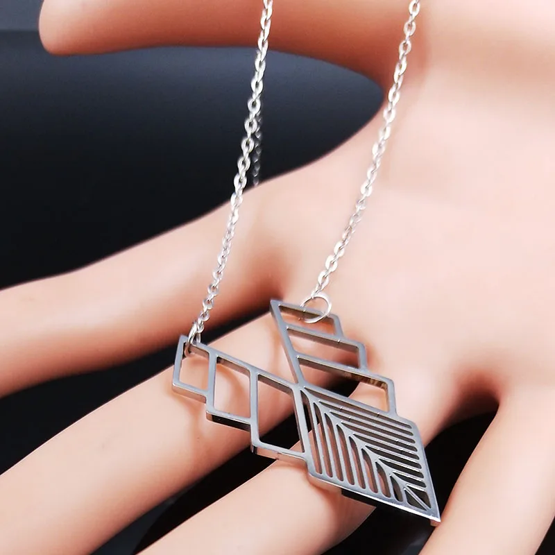 2021 Fashion Bohemia Geometric Stainless Steel Chain Necklace Women Silver Color Statement Jewelry joyas mujer N629S02 | Украшения и