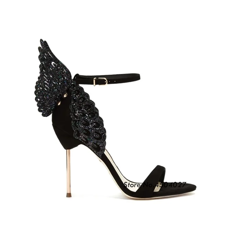 

Pink Butterfly Wings Bride Wedding Shoes Sexy Open Toe Women Pumps Buckle Strap High Heels Women Sandals