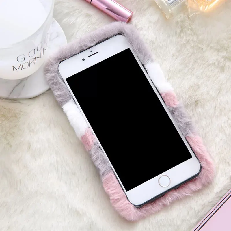 Симпатичный меховой плюшевый чехол для девочки iPhone 11 12 Pro Max X XS 6S 7 8 Plus SE мягкий