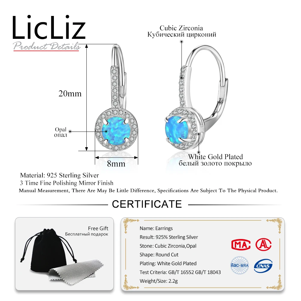 Женские серьги-кольца LicLiz 925 пробы серебряные серьги-обручи с Синим Опалом
