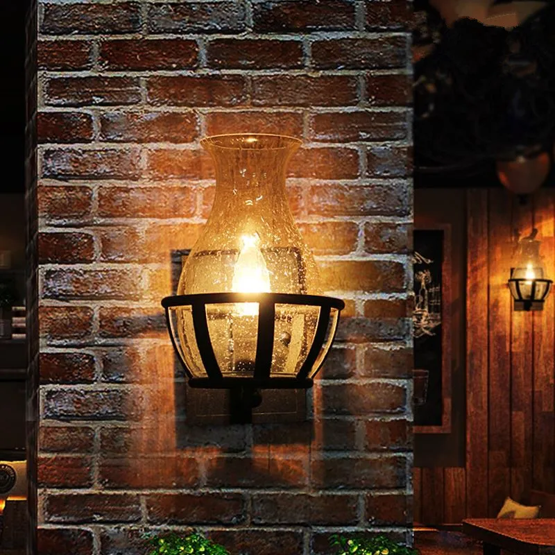 Kopen Mode Decoratie Antieke Wandlampen Glazen Vaas Vorm Vintage Lantaarn Kerosine Kasteel Wandlamp Kaars Licht
