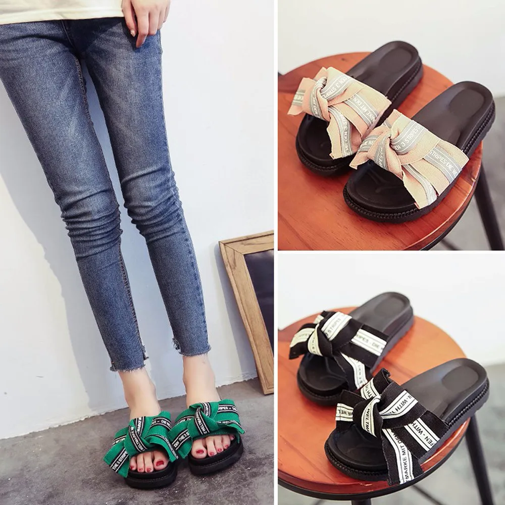 Женские шлепанцы на плоской подошве с бантом Вьетнамки для девочек Летняя обувь