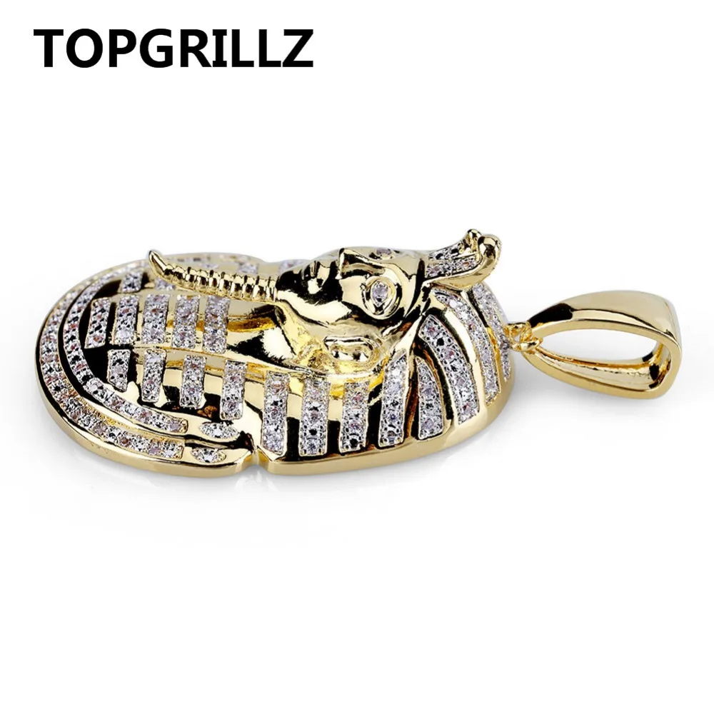 TOPGRILLZ хип хоп ювелирные изделия Iced Out золотого цвета покрытием микро проложить CZ камень египетского фараона кулон ожерелье три цепи 24 В