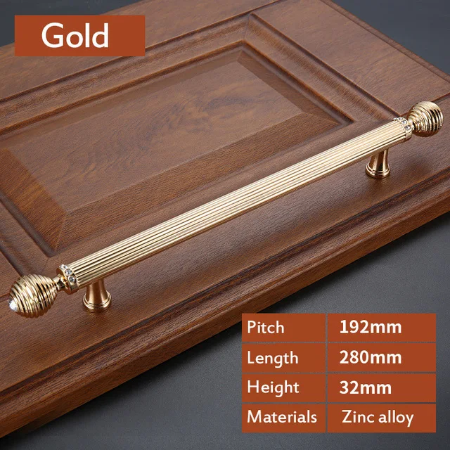Золотые/черные дверные ручки, роскошные ручки для кухонного шкафа, дверные ручки, прямая ручка для ящика, кри0046 - Цвет: CRY0048-192