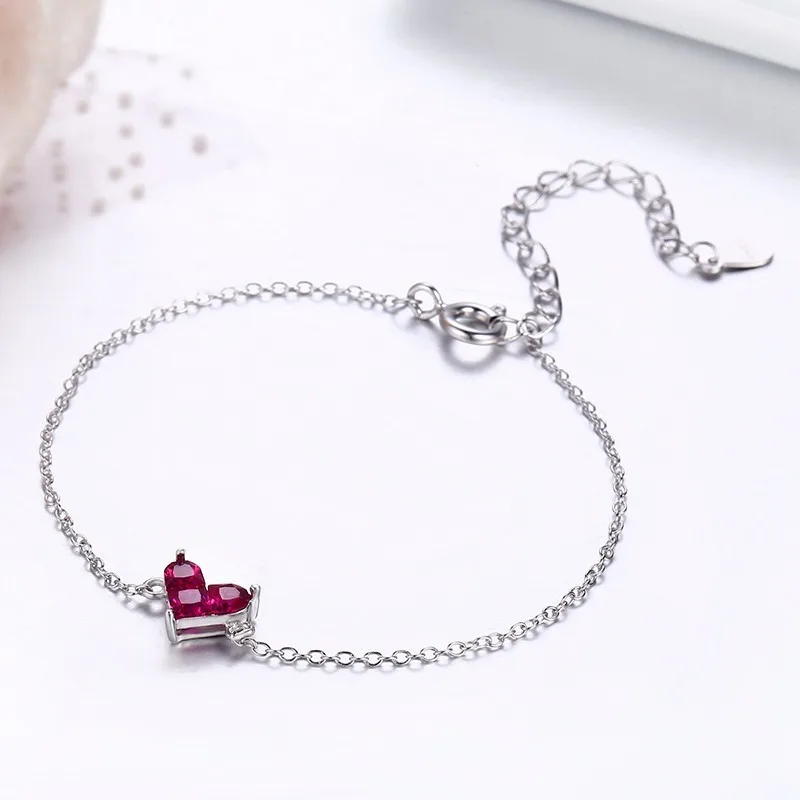 Slim 925 Sterling Silver Rose Red CZ Love Heart Charm Cross Chain Bracelets For Women Pulseras Pulseira Bracelete Jewelry Girls | Украшения