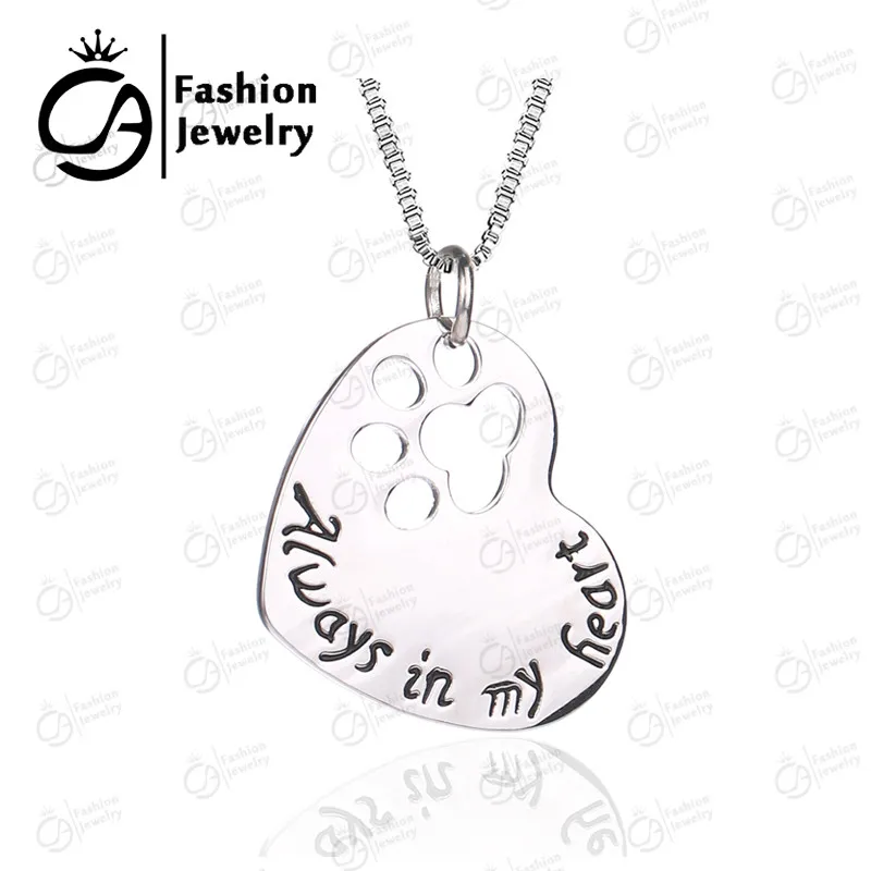 Всегда в моем сердце с отпечатками лап ПЭТ любовный ожерелье Рождественский