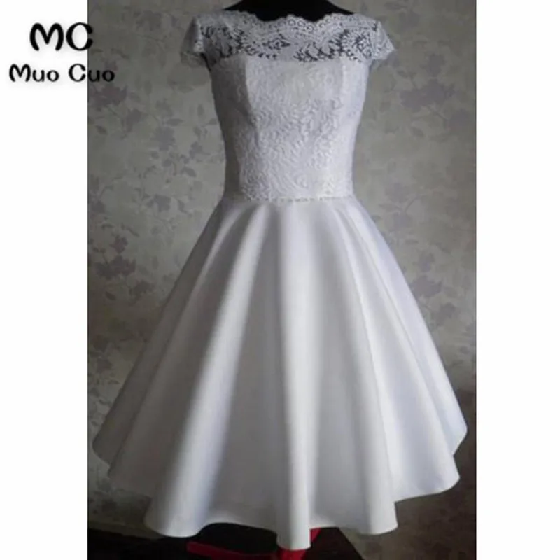 2018 A-Line Свадебные платья Короткие Robe de mariage Кружева Аппликации Рубашка с короткими