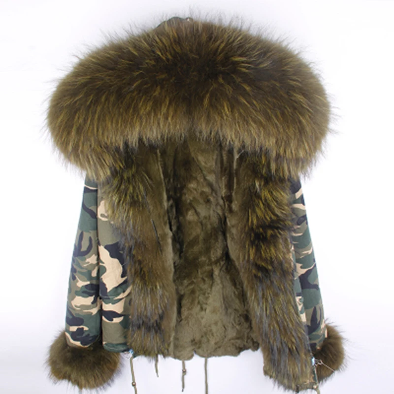2018 новая армейская зеленая Женская парка из натурального меха енота с капюшоном