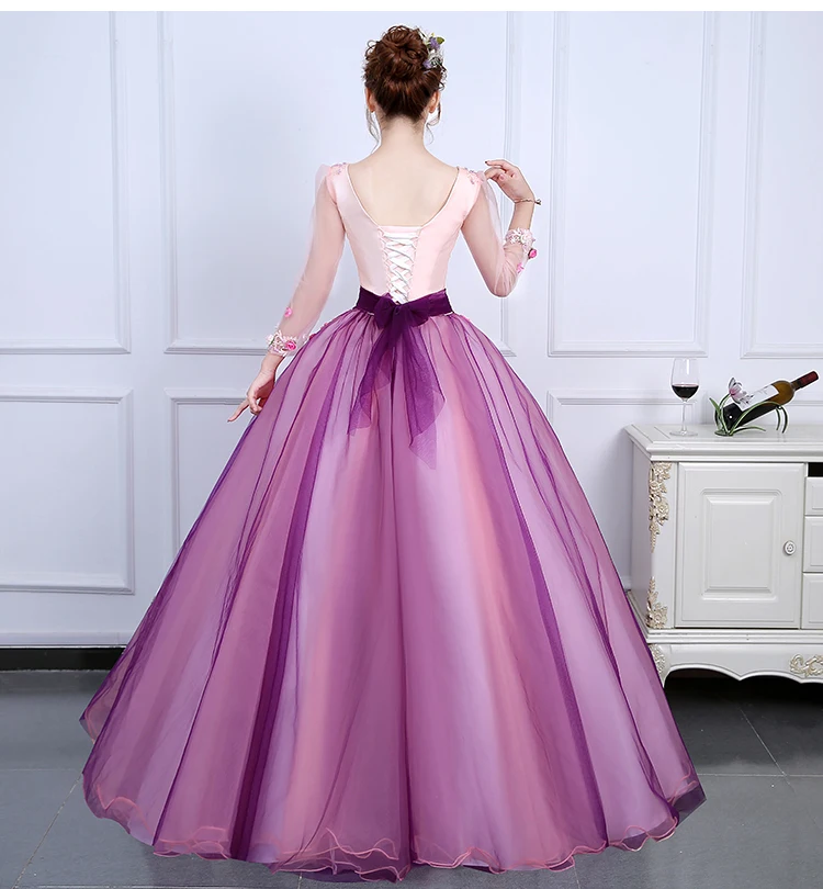Vestido 15 quinceanera Дешевые Длинные рукава Бальные платья фиолетовые Бальные платья с открытой спиной с цветами из бисера милые 16 платья
