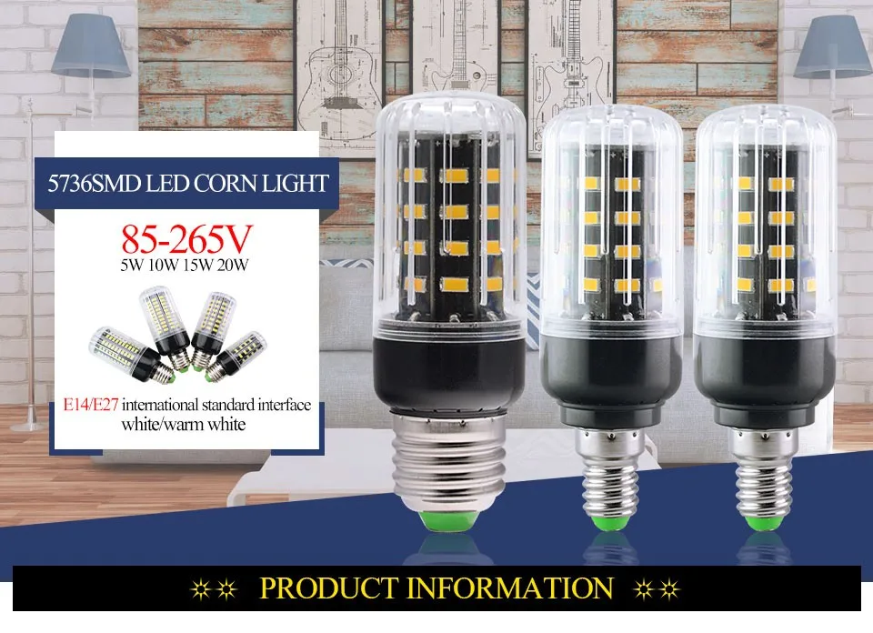 20 Вт люменов 5736 SMD Led кукурузная лампа светильник E27 E14 85 V-265 V 15W 10W 5W Светодиодная лампа без мерцания долговечная светодиодная лампа для светильник ing