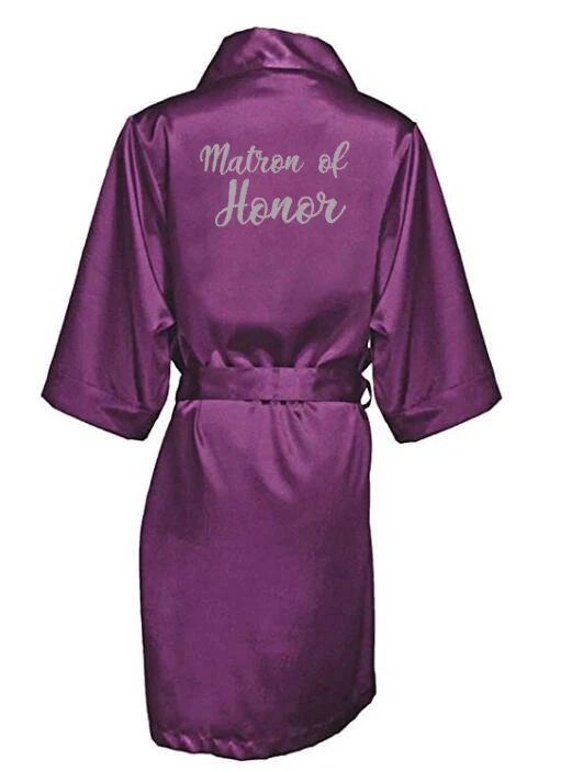 matron of honor Темно-розовый халат серебряное кимоно с надписью атласная пижама Свадебный халат Подружка невесты, сестра мать невесты халаты - Цвет: matron of honor