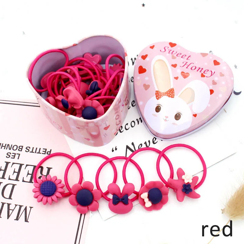 Q 20Pcs Kids Hair Bands Rubber Fashion Ring Elastic Gift Box Girls Headwear Accessories Cute Cartoon Candy Color | Аксессуары для