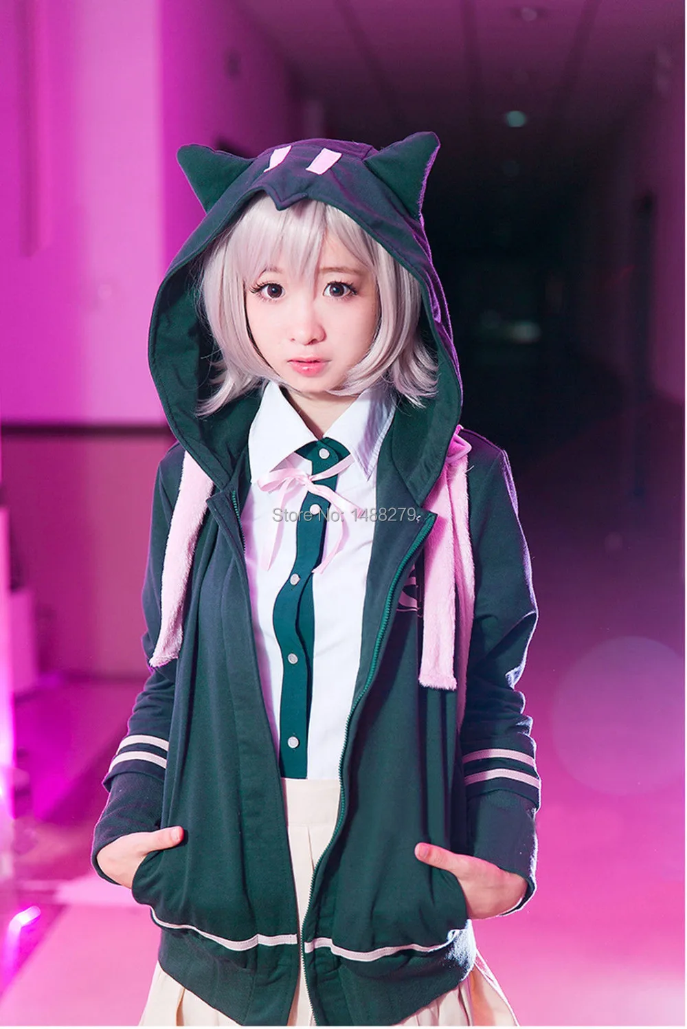 Аниме Dangan Ronpa Nanami Косплей chiaki костюм пальто темно зеленый хлопок на молнии