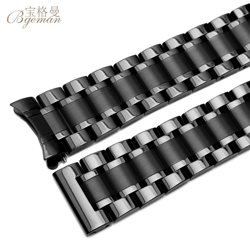 Ремешок из нержавеющей стали для наручных часов черный металлический браслет с
