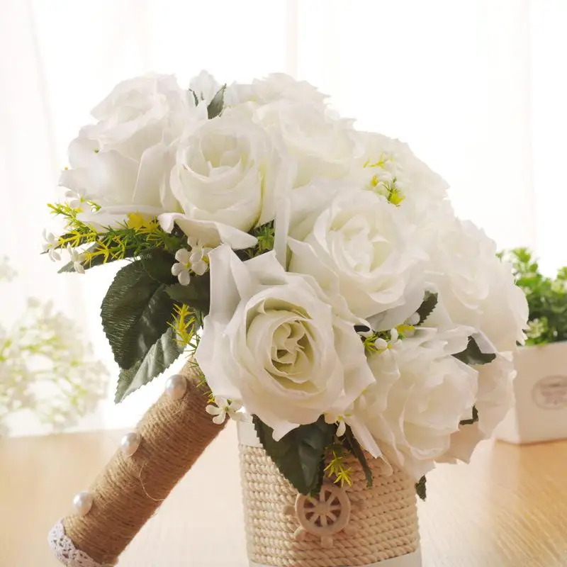 Белый розовый атласный букет De Mariage Свадебный букет свадебных цветов Свадебные букеты Свадебный букет для невесты - Цвет: Белый