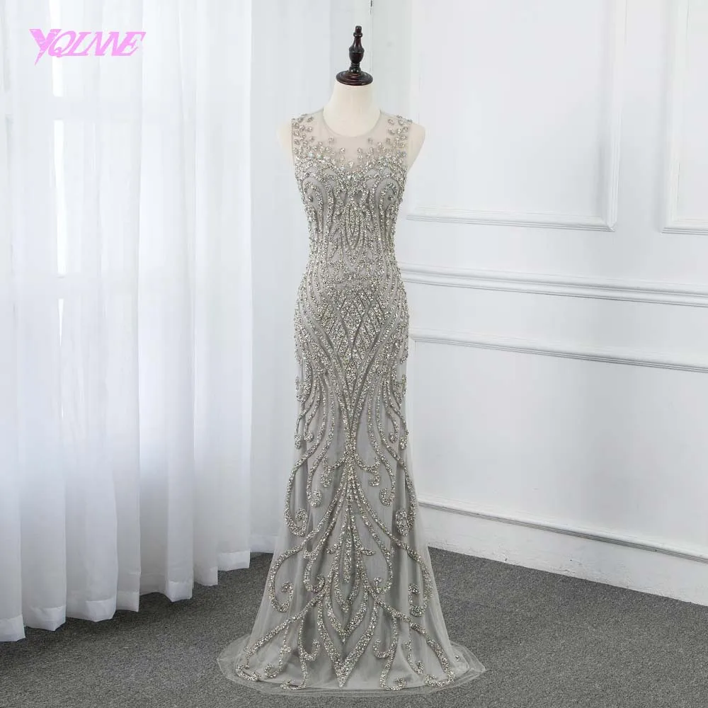 2019 серебряные стразы длинное вечернее платье Русалка бисером бальные и