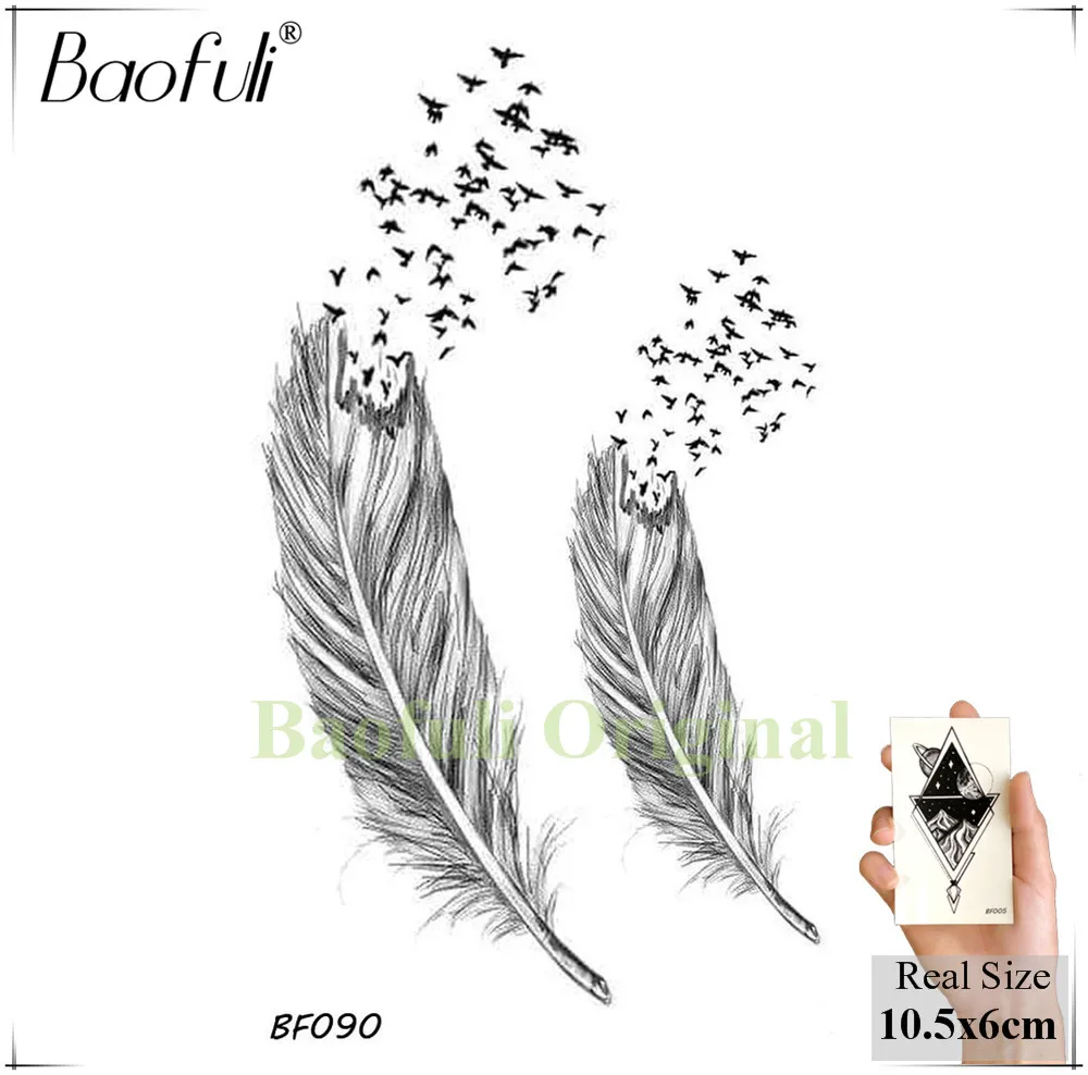 BBF090 BAOFULI, сделай сам, Летающие птицы, перья, листья, временная татуировка, наклейка, боди-арт, нарукавник, черные сексуальные татуировки, водостойкая тату-паста - Цвет: BBF090