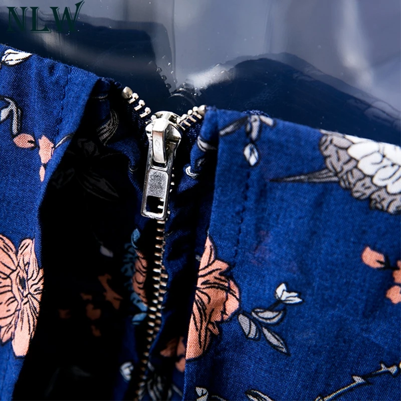 NLW без бретелек Boho печати сексуальный комбинезон с открытой спиной цветок синий