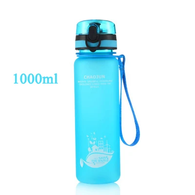 Blue 1000ml Новинка, 1 литровая пластиковая бутылка для воды, Спортивная бутылка для воды 350, 600, 1000 мл, портативная герметичная большая бутылка для путешествий и бега - Цвет: Blue 1000ml